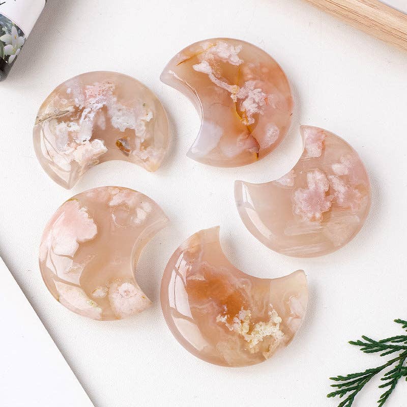 Flower Agate Moon – Hand-Carved Crystal
