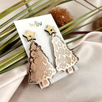 Trimmed Christmas Tree Earrings - Rose Gold