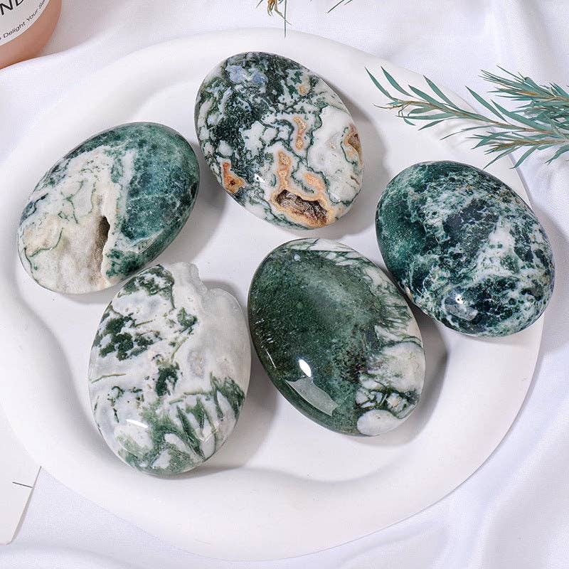 Moss Agate Palm Stone : Grounding, Healing & Growth