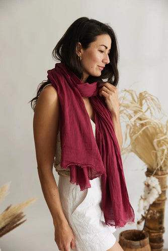 red scarf, ethical scarf, cotton scarf, Autumn scarf