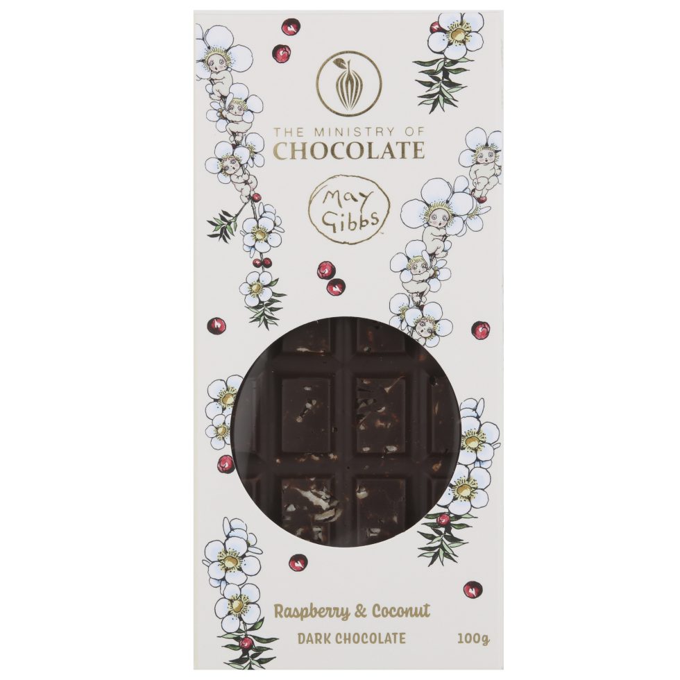 MOC x May Gibbs Raspberry Coconut Dark Chocolate Bar