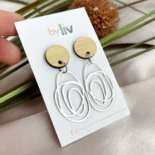 Load image into Gallery viewer, Abstract Steel Swirl &amp; Bamboo Dangles

