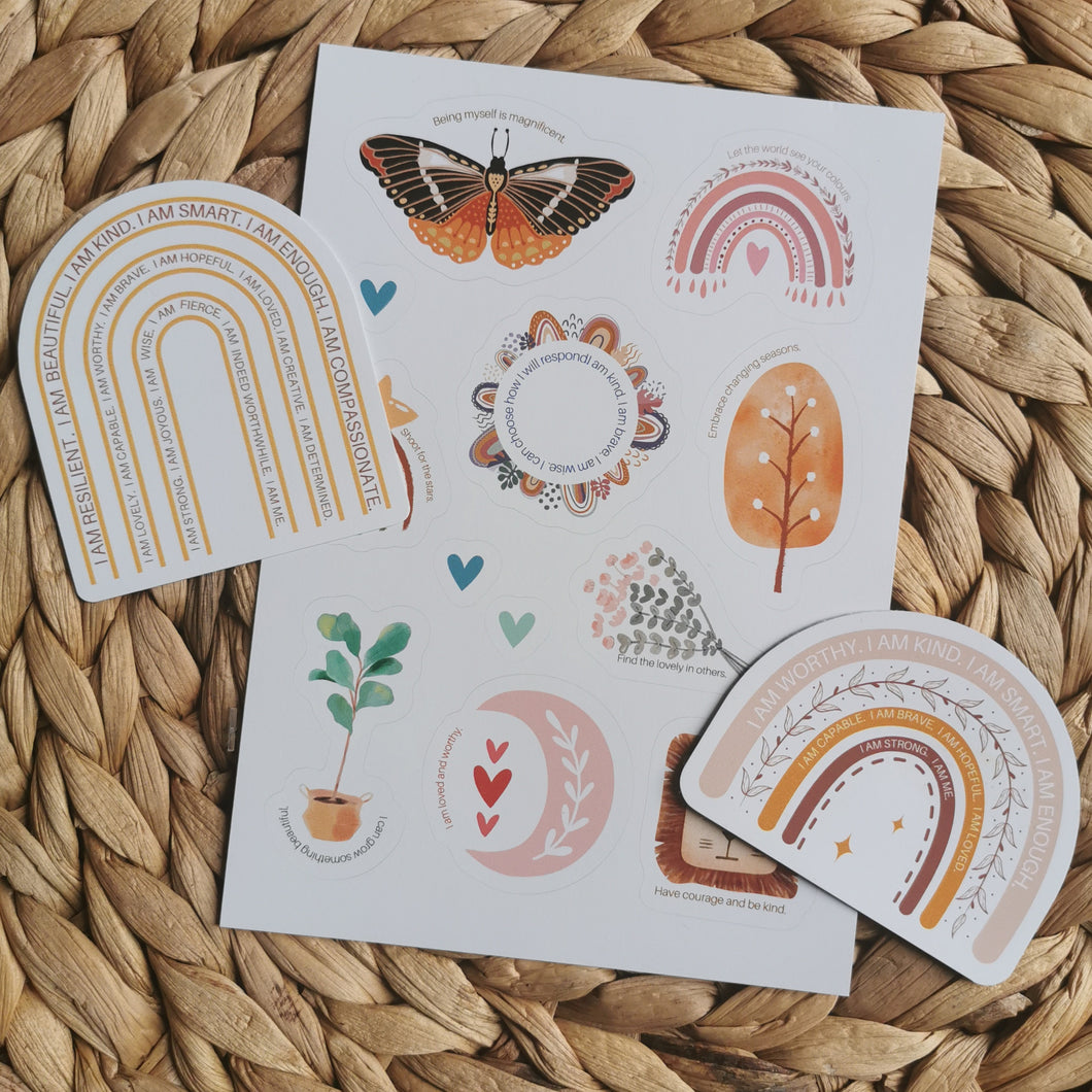 stickers, affirmations